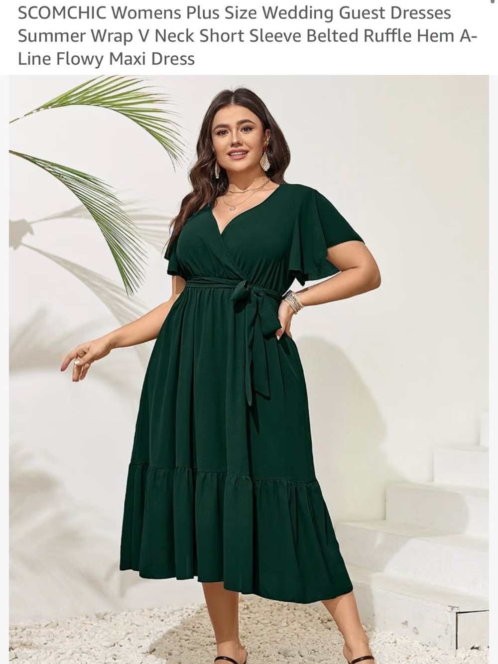 Plus Size Emerald Green Wrap Midi Dress